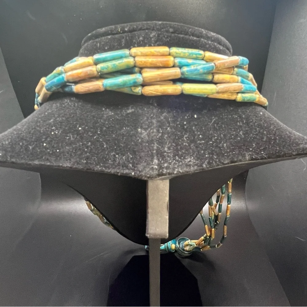 Vintage Style Boho Necklace Painted Wood Beads - Picture 3 of 14